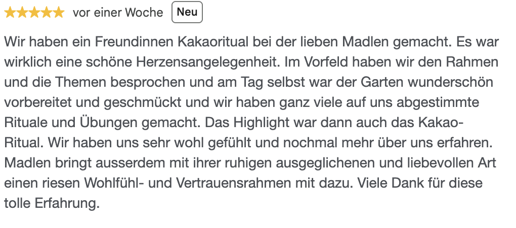 Rezension über ein Freundinnen Kakaoritual im Garten