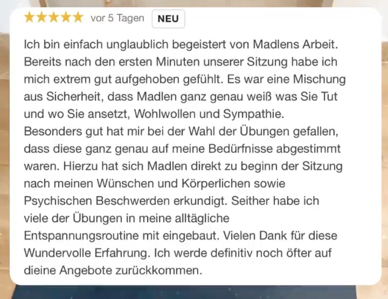 Rezension: Übungen genau auf meine Bedürfnisse abgestimmt, gut aufgehoben gefühlt