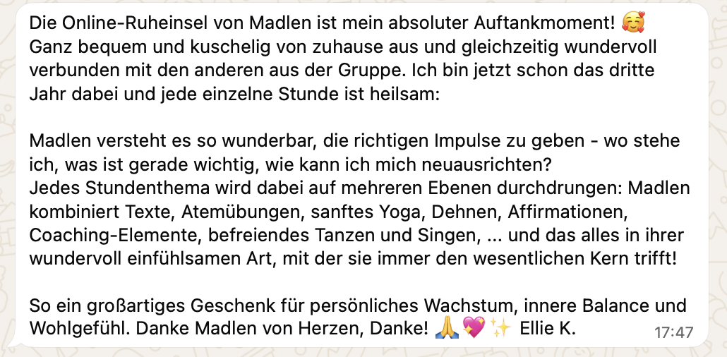 Rezension von Ellie über die Online-Ruheinsel: Auftankmoment von zuhause, verbunden mit der Gruppe