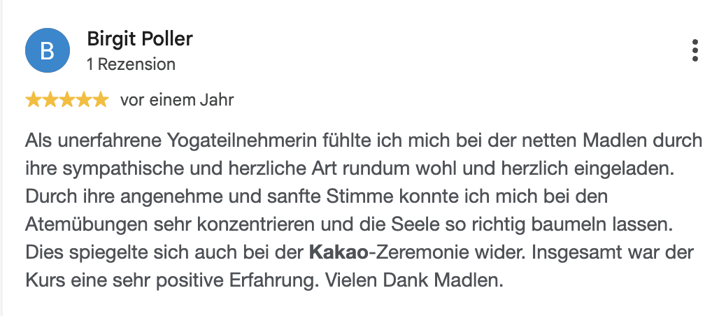 Rezension von Birgit über Atemübungen und die Kakao-Zeremonie