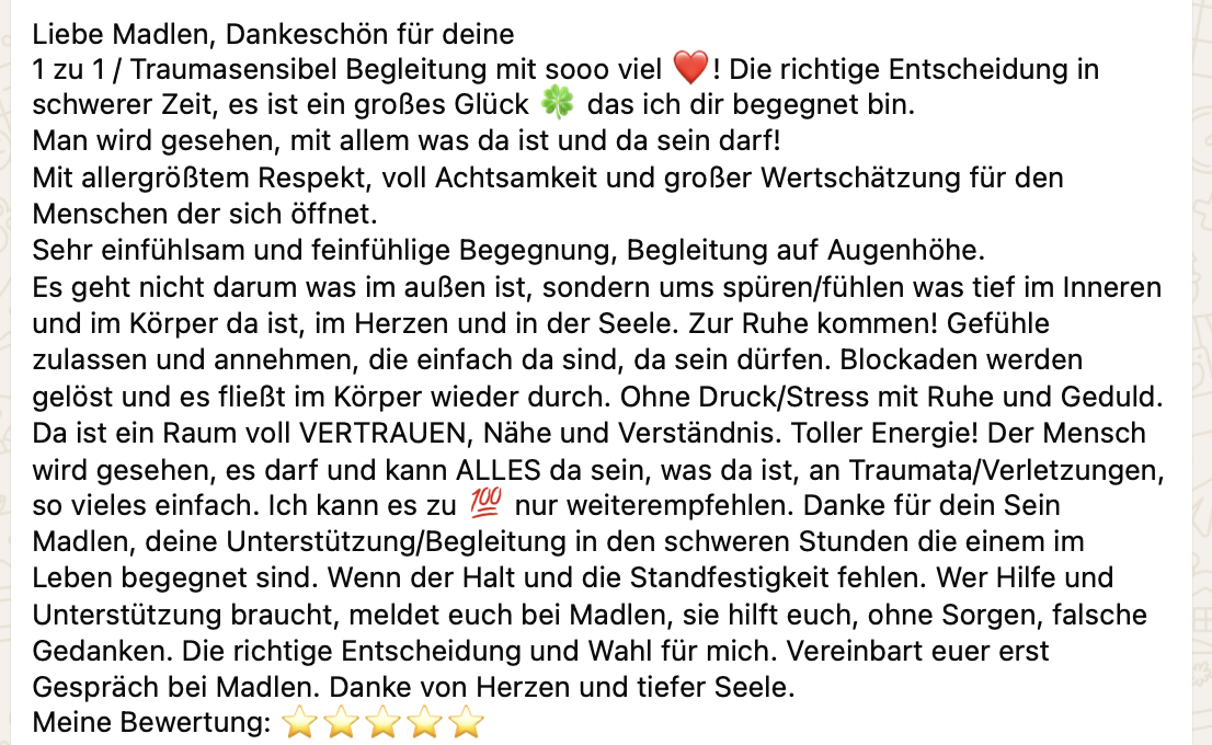 Rezension: traumasensible 1:1 Begleitung auf Augenhöhe, fünf Sterne